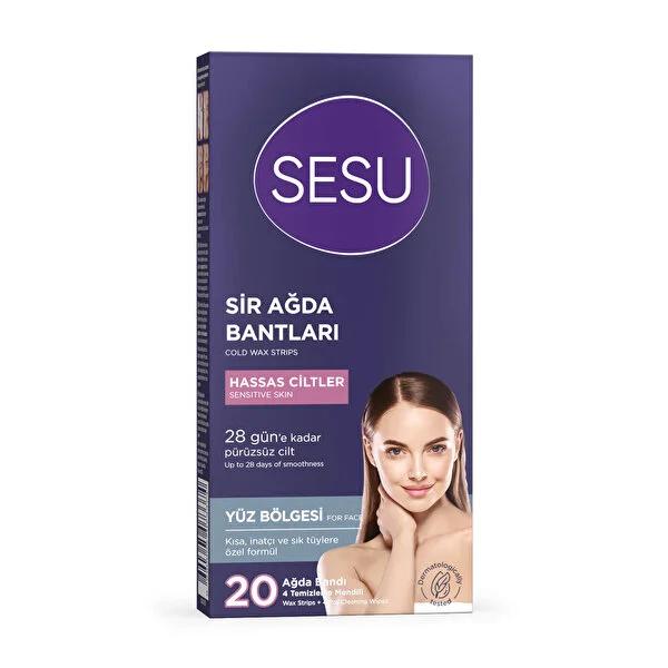 Sesu Facial Wax Strips 20 Count - Sensitive Skin Hair Removal for Women | Sugar-Free, Easy to Use Face Waxing Kit for Upper Lip, Chin & Cheeks