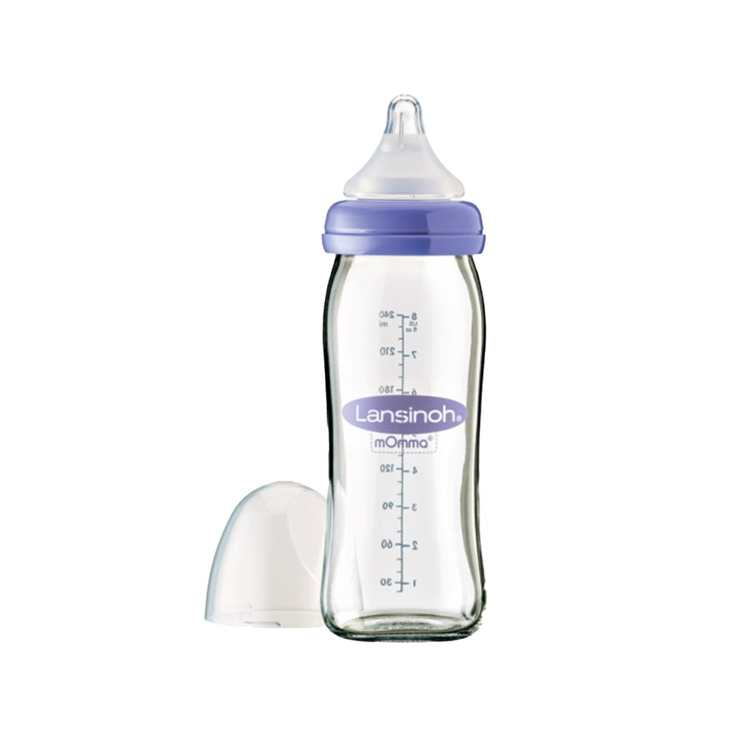 Lansinoh Natural Wave Glass Baby Bottle 240ml: Mimics Breastfeeding, BPA-Free Infant Feeding Bottle