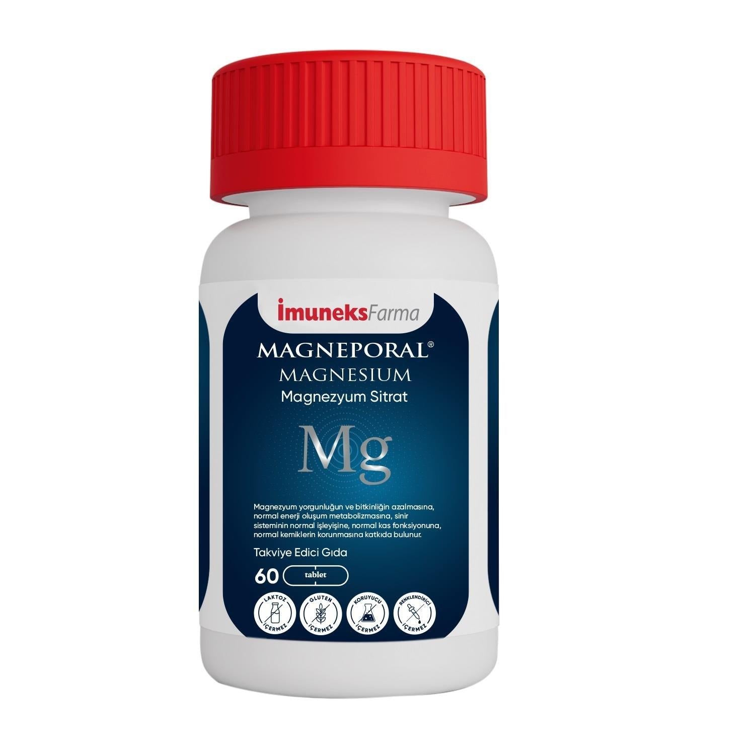 İmuneks Farma Magneporal Magnesium Citrate - 200mg Magnesium per Tablet, 60 Tablets
