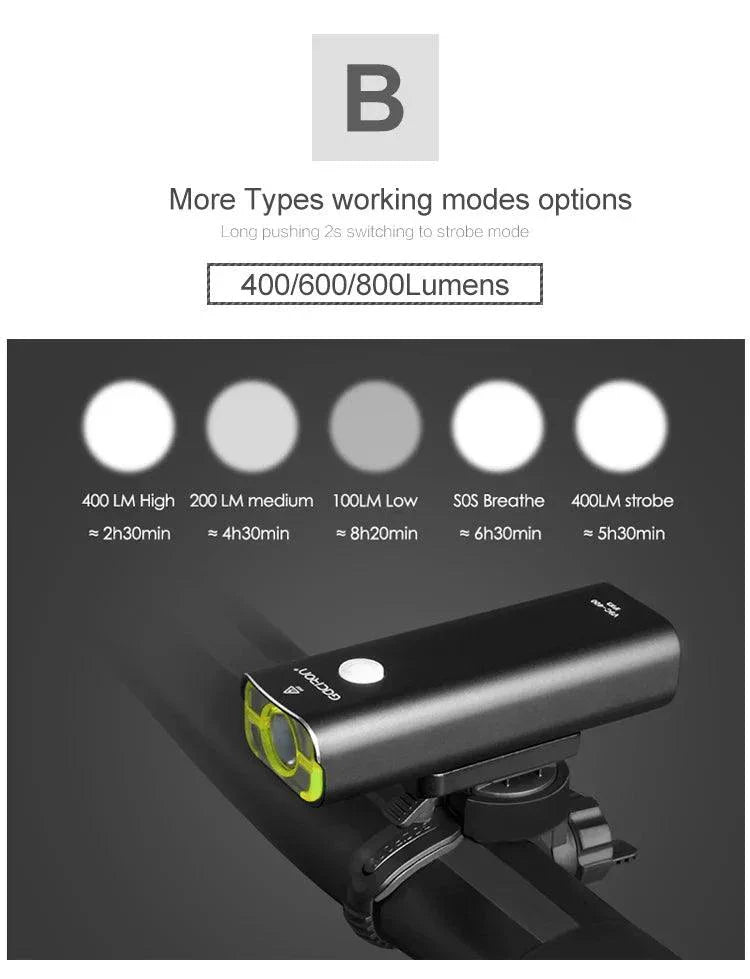 GACIRON 400-1800 Lumens Bicycle Front Light USB Rechargeable Cycling Headlight Flashlight MTB Road Bike Waterproof LED Head Lamp