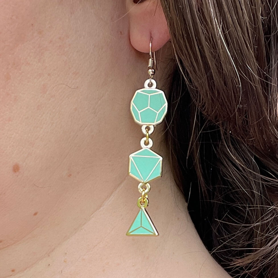 Princess Awesome & Boy Wonder Gaming Dice Earrings — Princess Awesome & Boy Wonder branding close-up