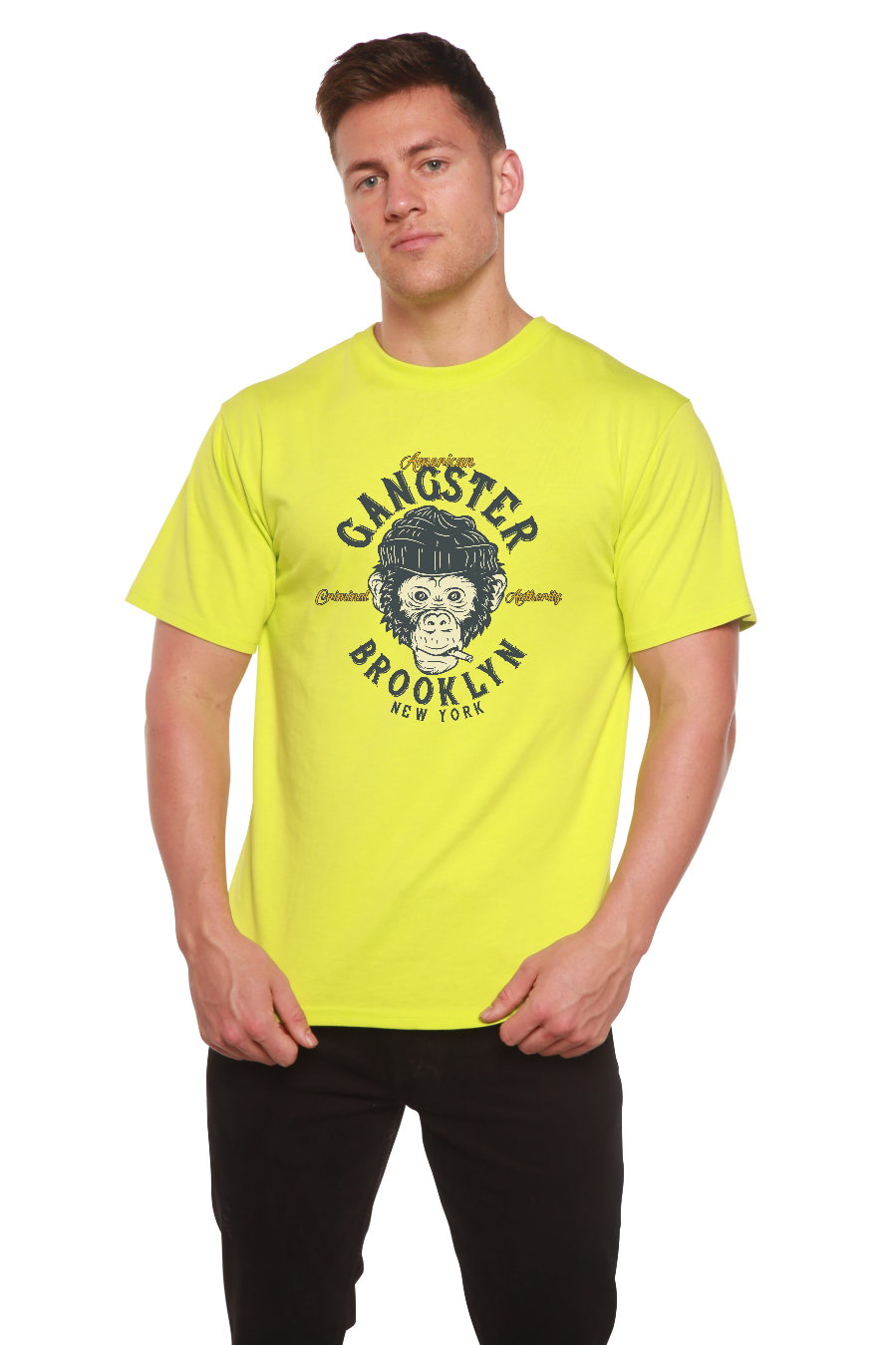 Spun Bamboo Gangster Brooklyn Men's Bamboo Viscose/Organic Cotton Short Sleeve Graphic T-Shirt — size reference