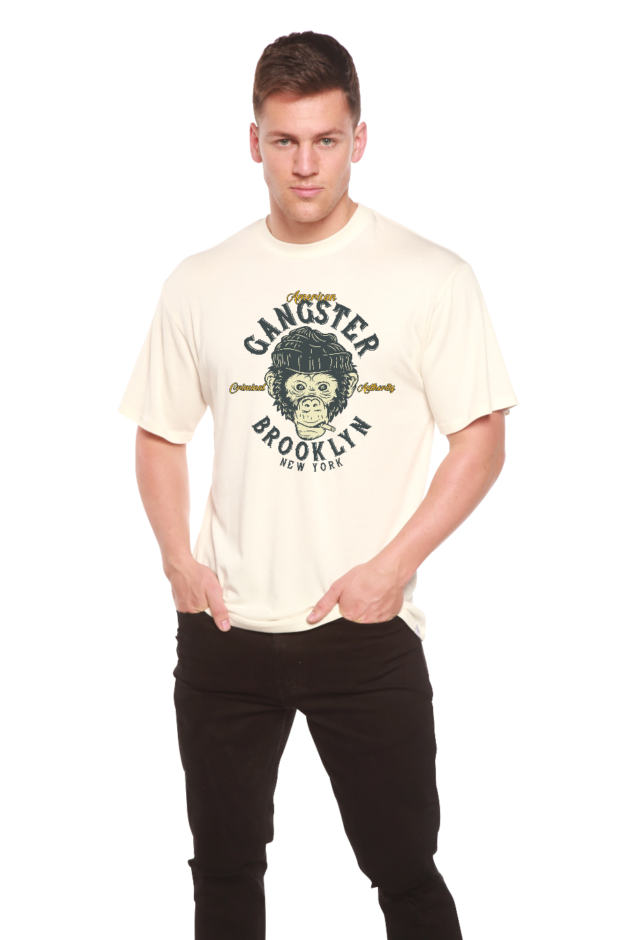 Spun Bamboo Gangster Brooklyn Men's Bamboo Viscose/Organic Cotton Short Sleeve Graphic T-Shirt — lifestyle context