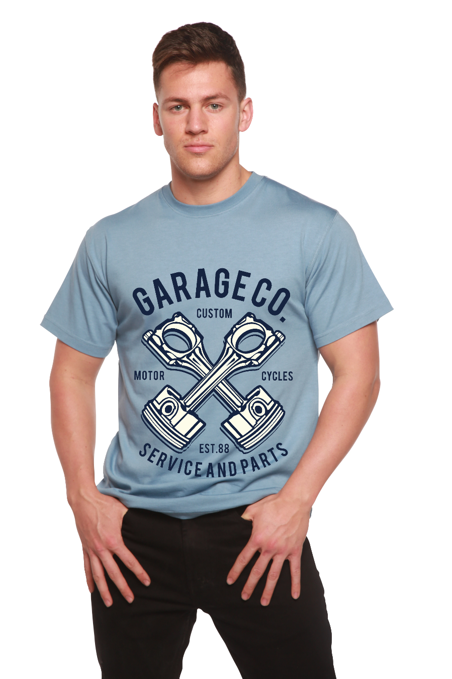Spun Bamboo Garage Co Men's Bamboo Viscose/Organic Cotton Short Sleeve Graphic T-Shirt — side view