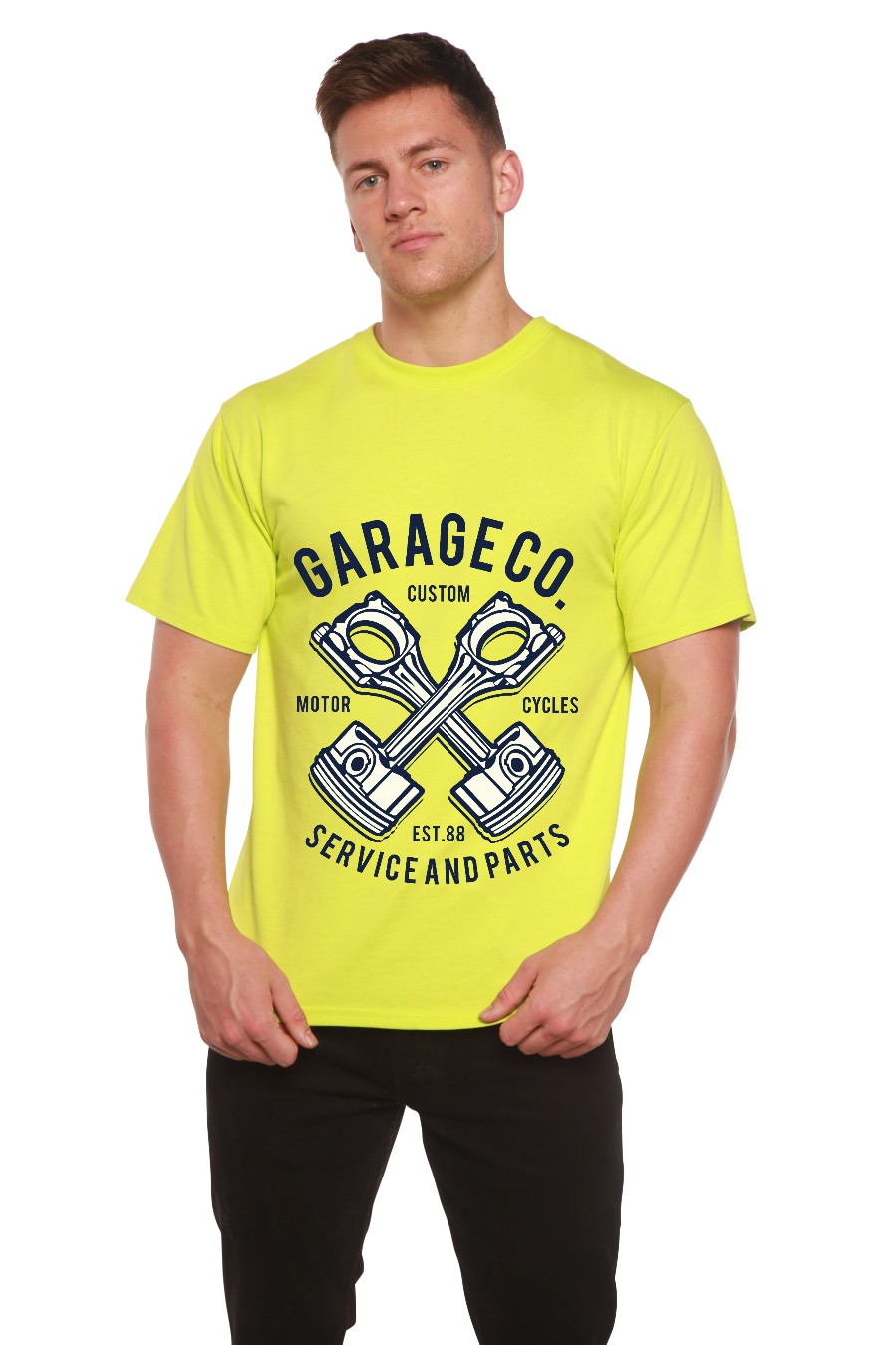 Spun Bamboo Garage Co Men's Bamboo Viscose/Organic Cotton Short Sleeve Graphic T-Shirt — packaging