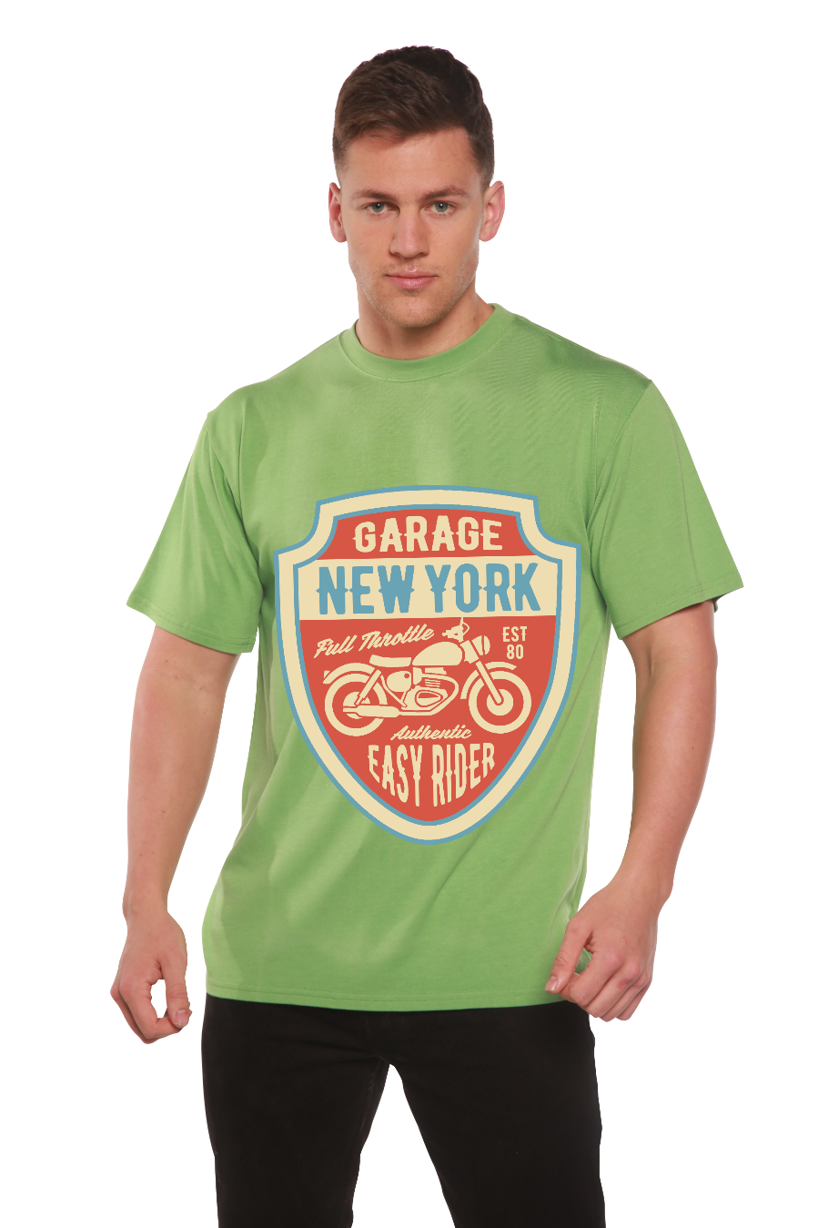 Spun Bamboo Garage New York Men's Bamboo Viscose/Organic Cotton Short Sleeve Graphic T-Shirt — in-use photo