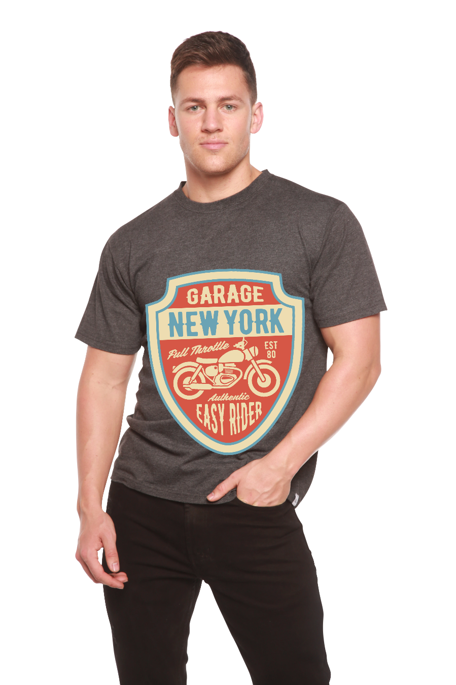 Spun Bamboo Garage New York Men's Bamboo Viscose/Organic Cotton Short Sleeve Graphic T-Shirt — size reference