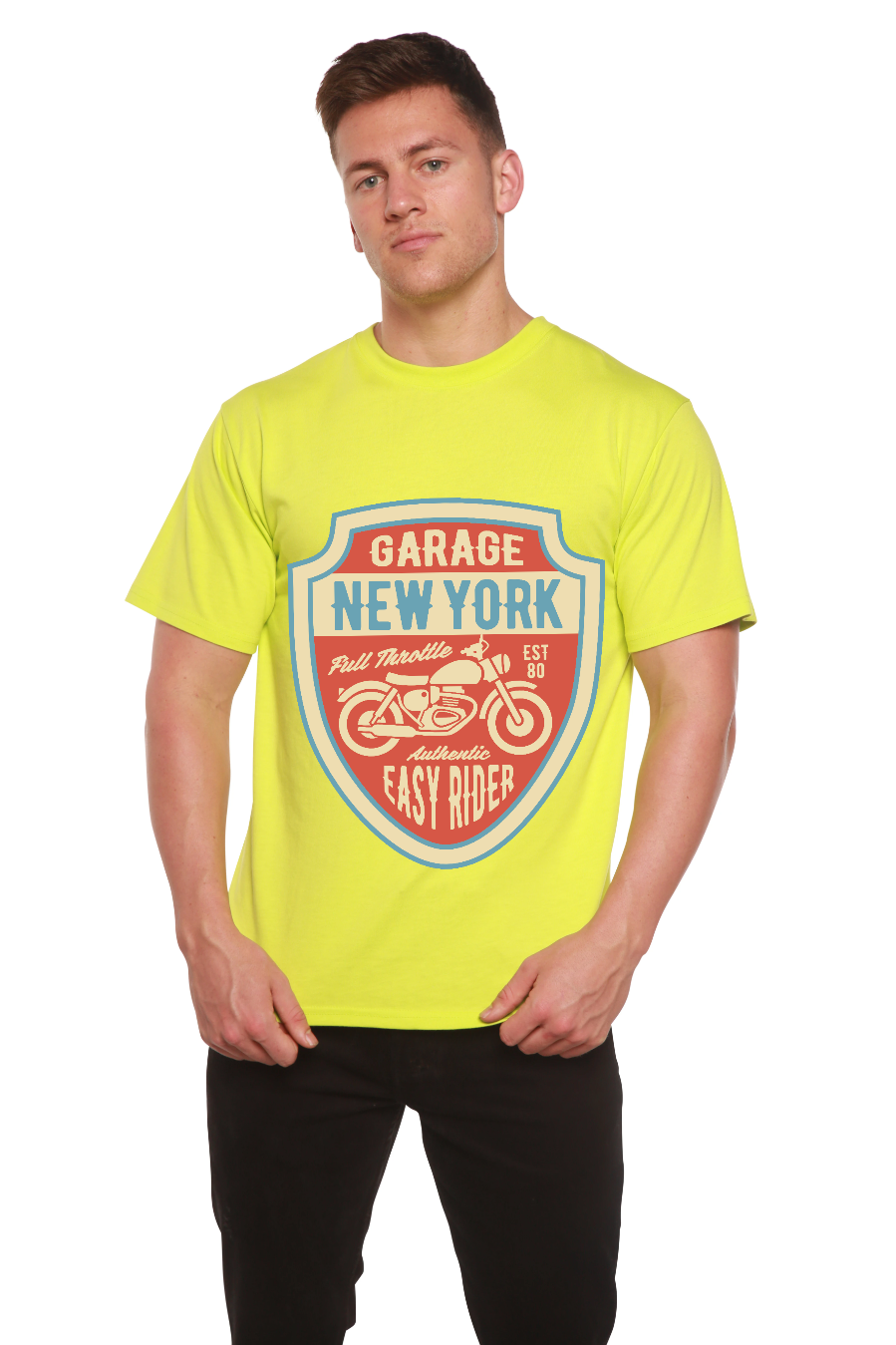 Spun Bamboo Garage New York Men's Bamboo Viscose/Organic Cotton Short Sleeve Graphic T-Shirt — side view