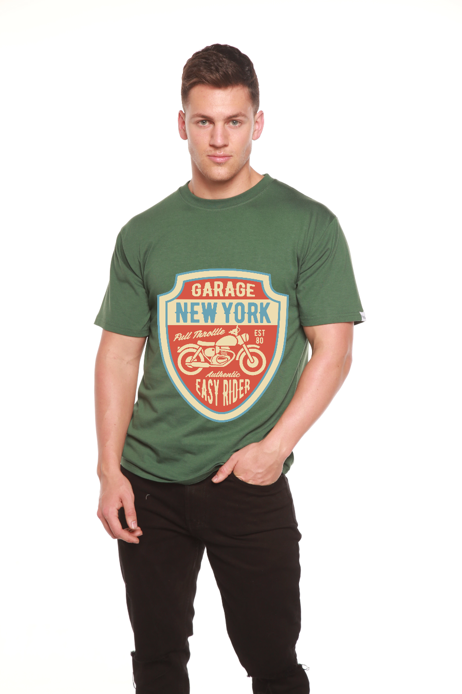 Spun Bamboo Garage New York Men's Bamboo Viscose/Organic Cotton Short Sleeve Graphic T-Shirt — feature highlight