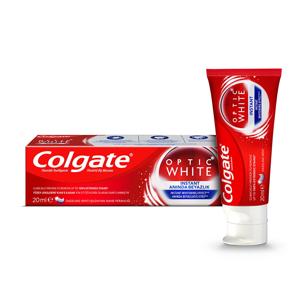 Colgate Optic White Whitening Toothpaste - Instant Whitening Effect, Enamel Safe, 0.68 fl oz