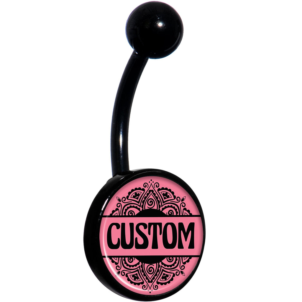 BodyCandy Custom Pink Mandala Personalized Name Black Belly Ring — main product shot
