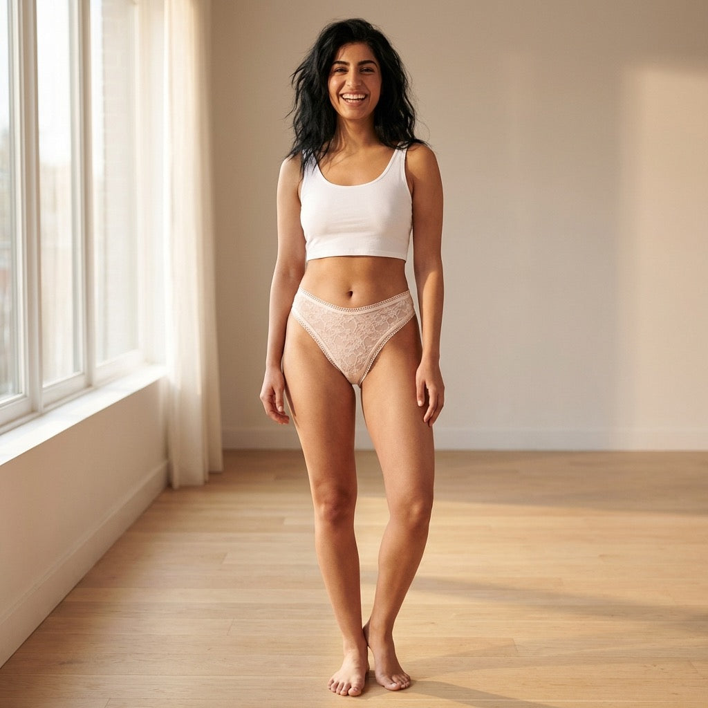 Love Libby Panties High Leg Daisy Lace Cheeky with Picot Trim — detail close-up