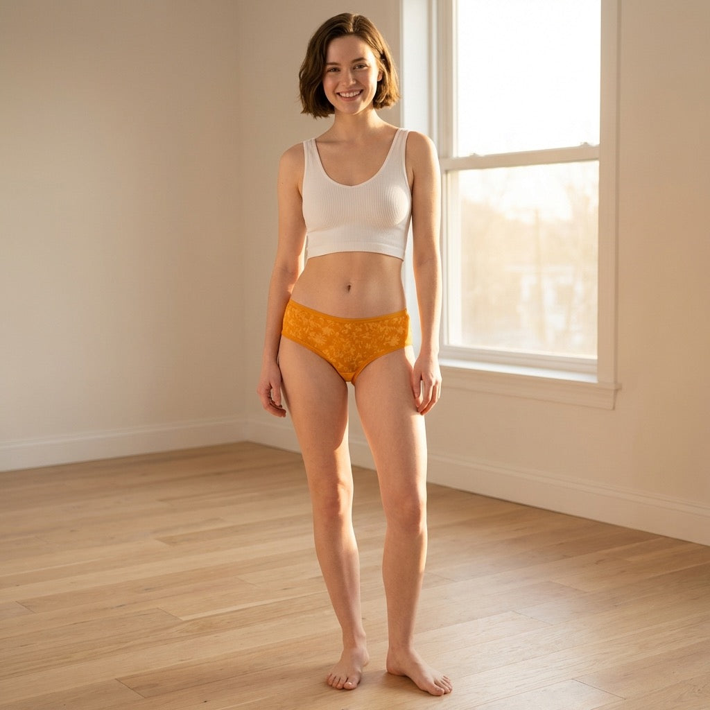Love Libby Panties Cheerful Poppy Mesh Hipster – Stay-Put & XS–2X — detail close-up