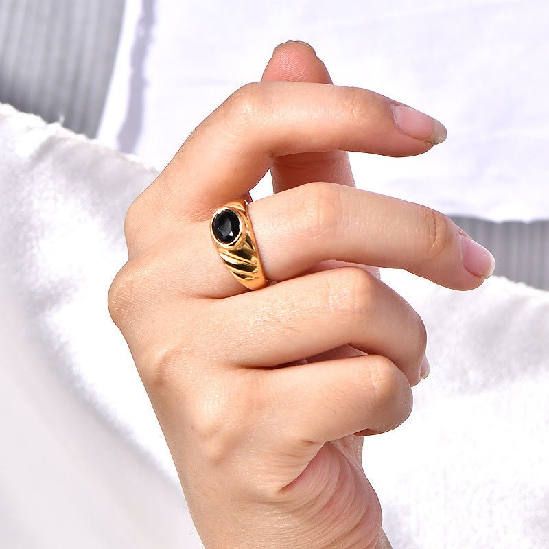 Mariam's Collection Geometric Brilliance Ring Minimalist High-Shine Bands for Stacking & Styling… — product on model