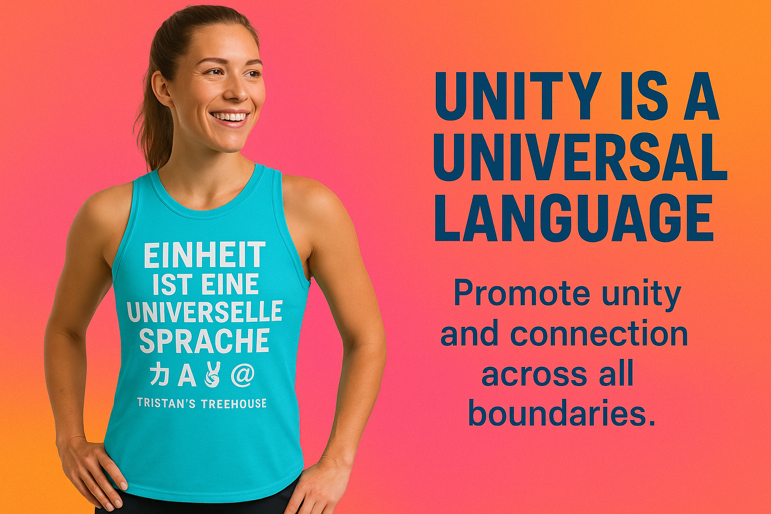Tristan’s Treehouse Unity is a Universal Language – Tank Top — side view