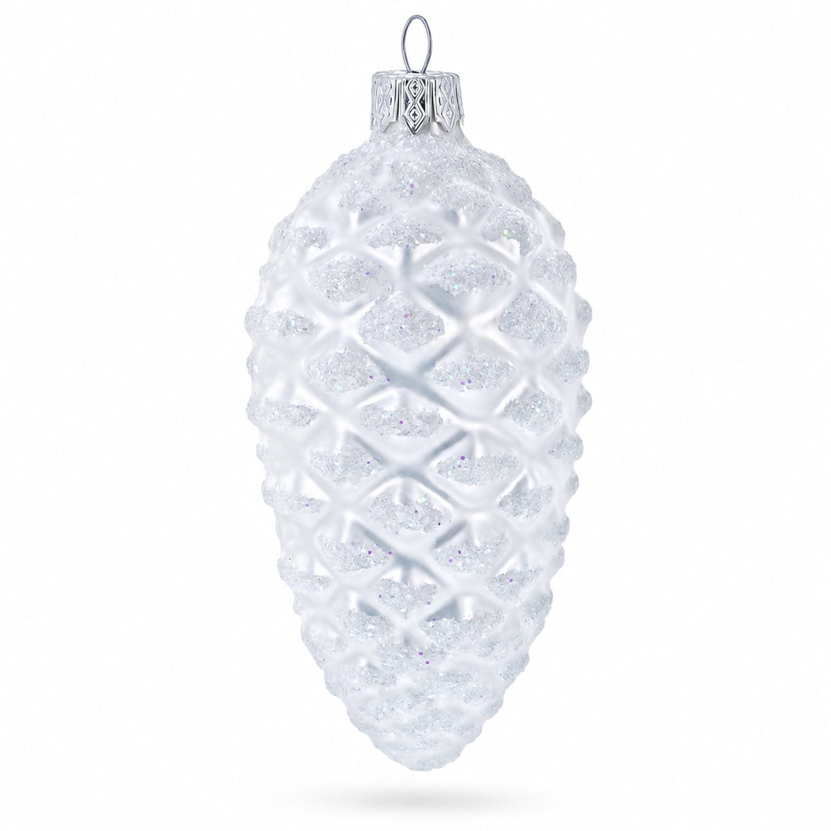 Woodland Retro Style White Pinecone Glass Christmas Ornament