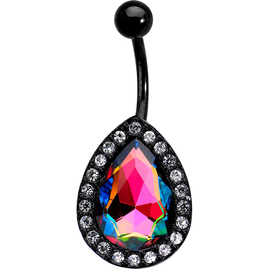 BodyCandy Clear Aurora Gem Black Anodized Teardrop Mirror Belly Ring — main product shot
