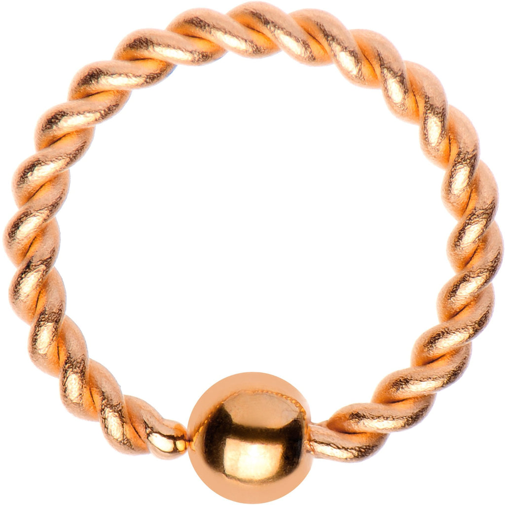 BodyCandy 16G 5/16" Rose Gold Tone IP So Twisted Captive Style Seamless Ring — detail close-up