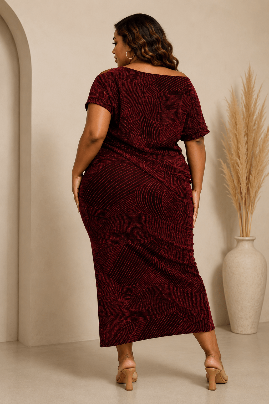 Gia Plus Size Shimmer Knit Top and Midi Skirt Set for Women