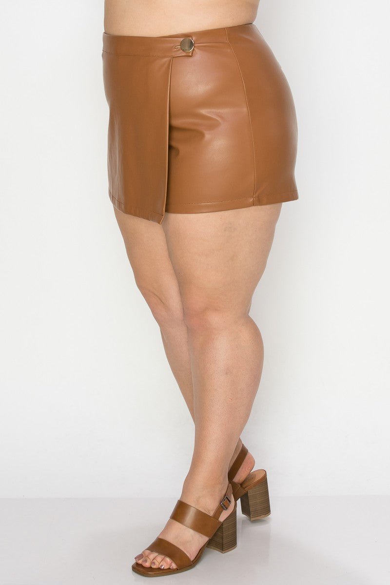 Gia Plus Size Wrap Mini Skort – Metal Button | Trendy High-Rise