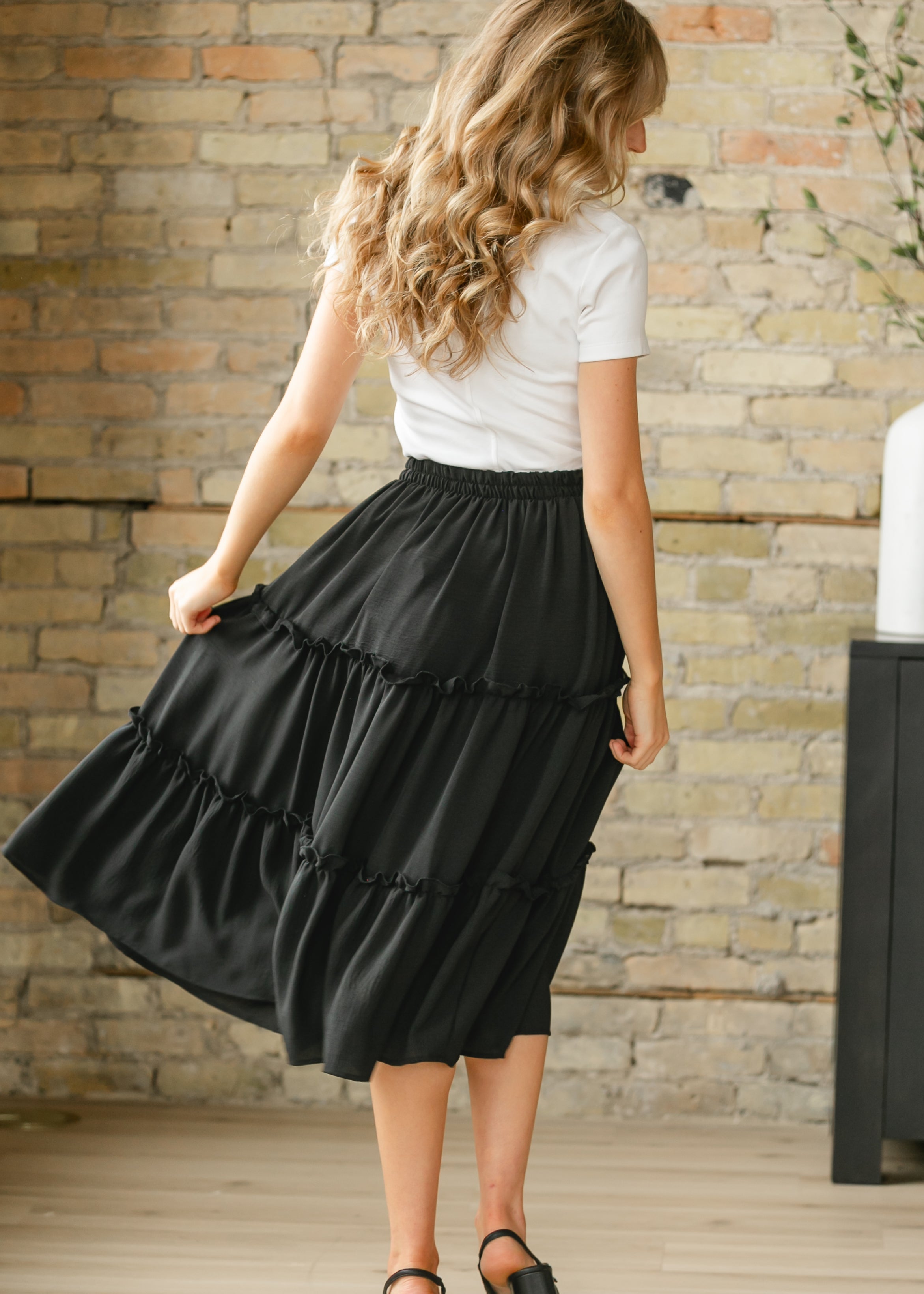 Inherit Co. Giana Ruffle Tiered Midi Skirt - FINAL SALE — side view