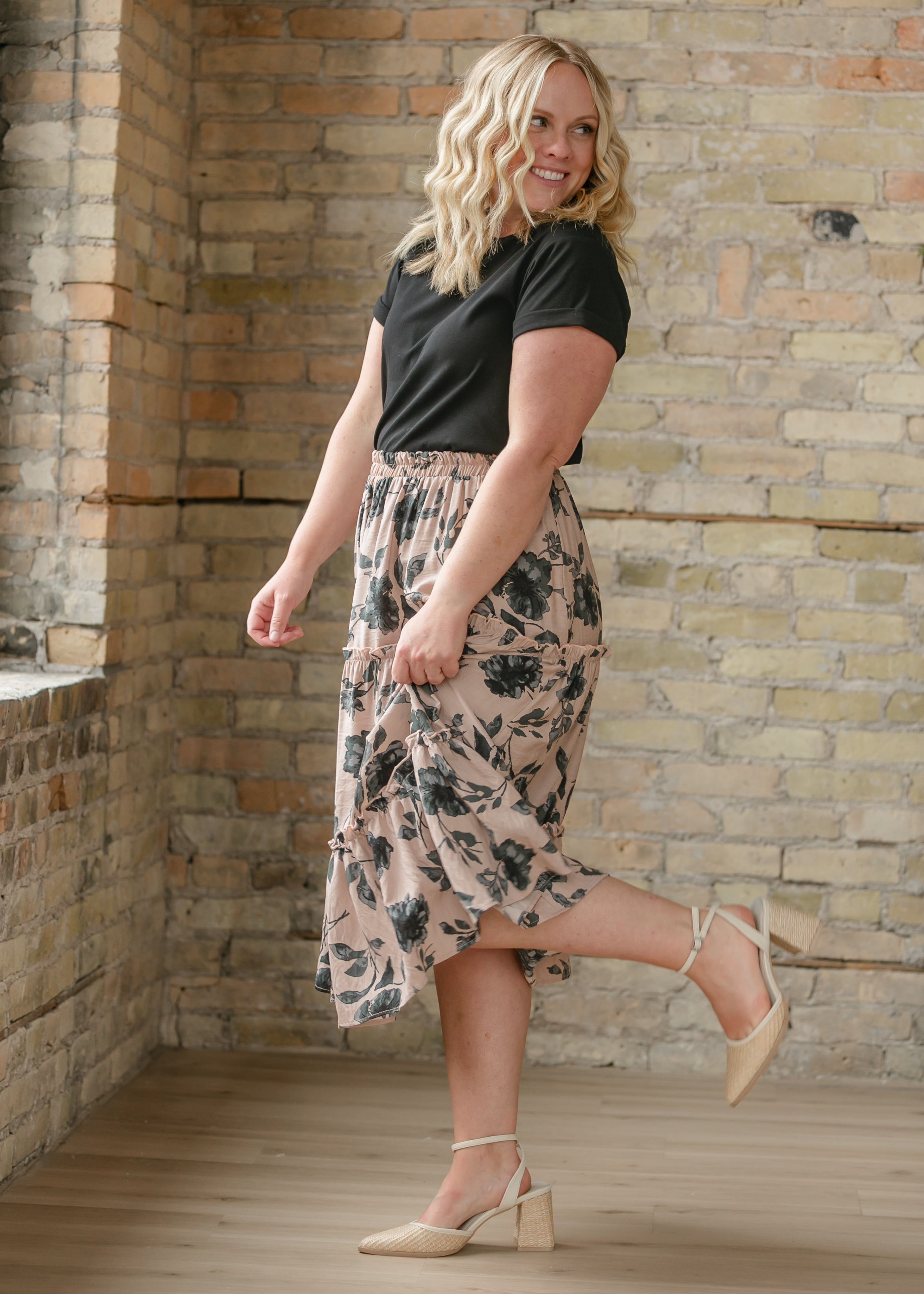 Inherit Co. Giana Ruffle Tiered Midi Skirt - FINAL SALE — size reference