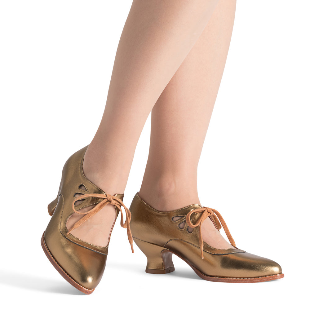 Gibson Edwardian Leather Shoes (Antique Gold) — historical footwear by American Duchess