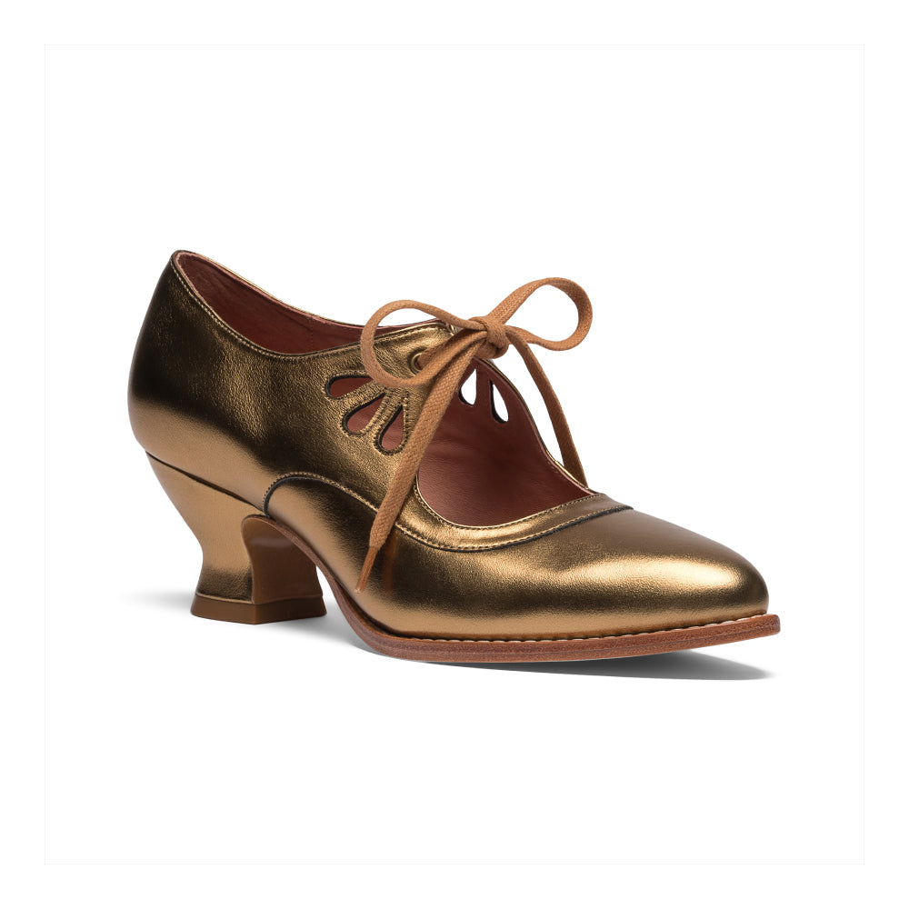 American Duchess Gibson Edwardian Leather Shoes (Antique Gold) — detail and construction