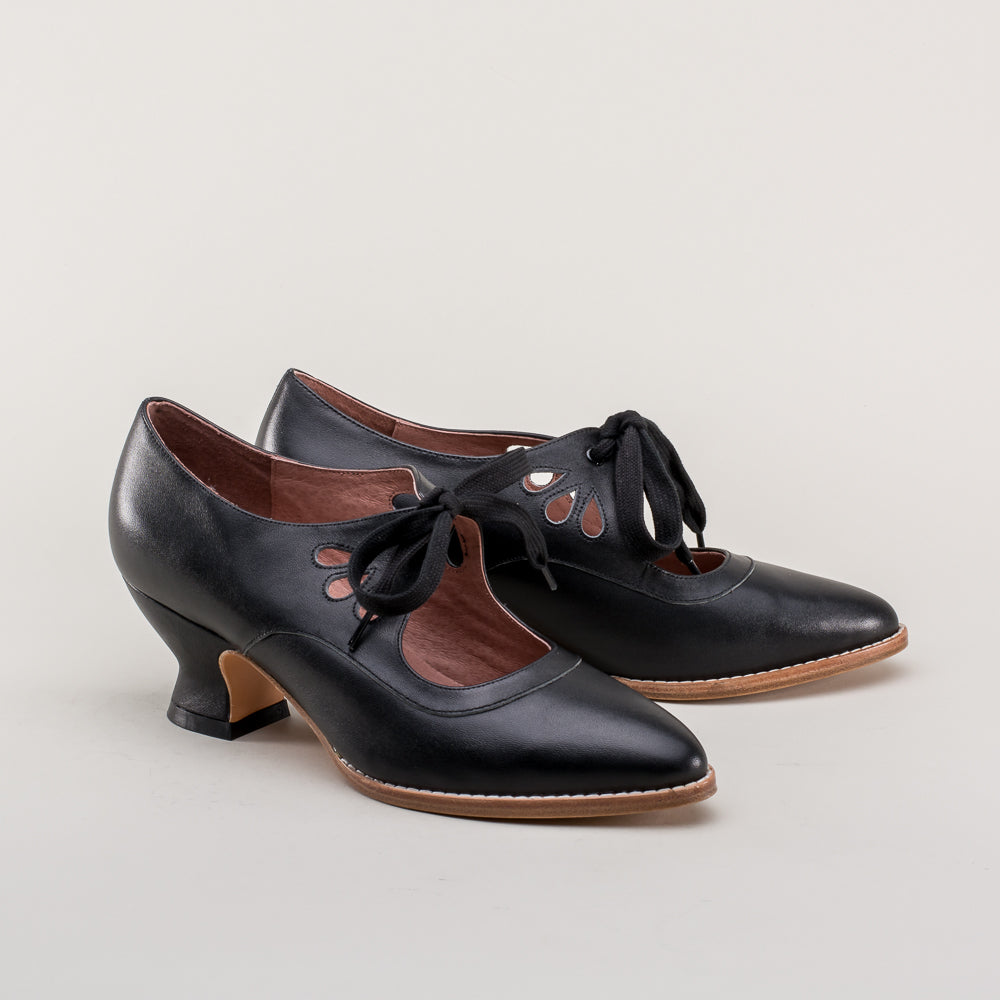 American Duchess Gibson Edwardian Leather Shoes (Black) — branding close-up