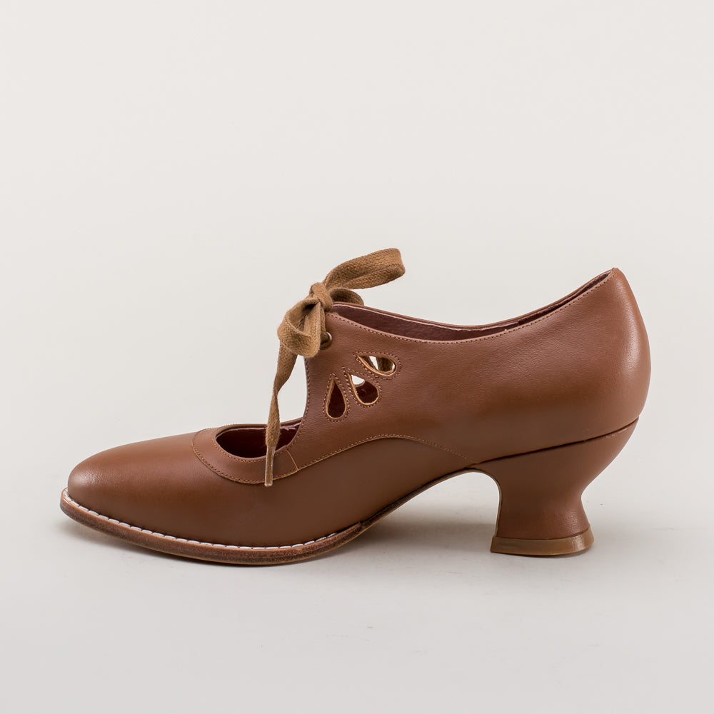 American Duchess Gibson Edwardian Leather Shoes (Tan) — in-use context