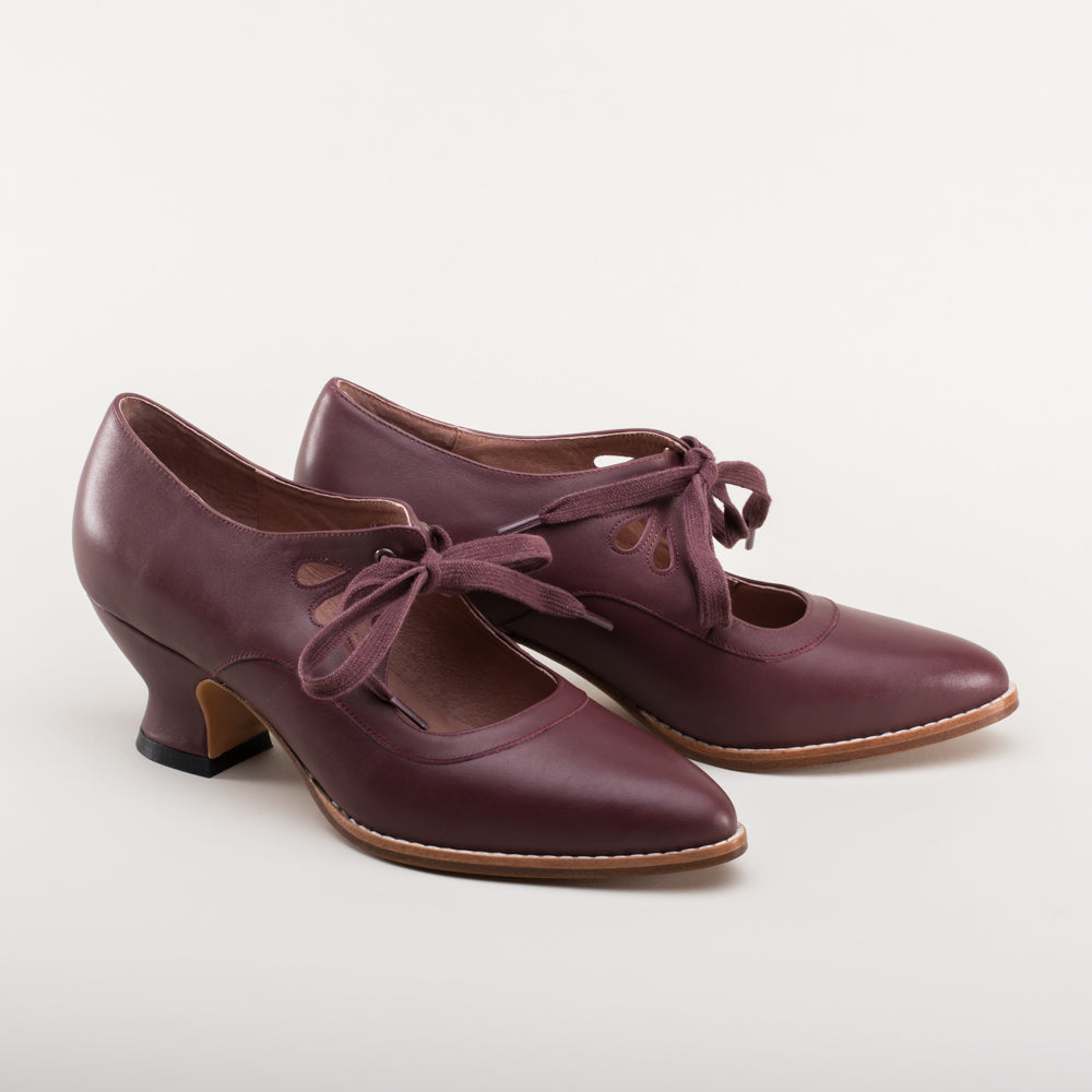 American Duchess Gibson Edwardian Leather Shoes (Merlot) — branding close-up