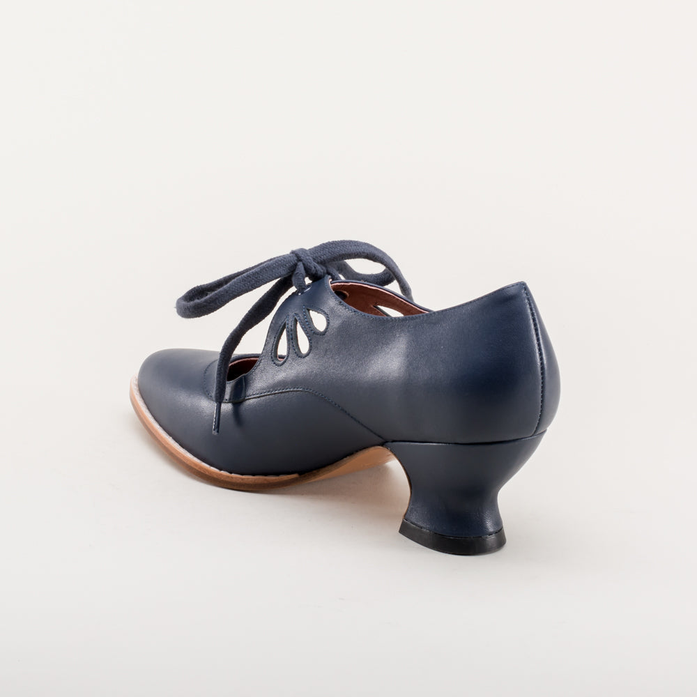American Duchess Gibson Edwardian Leather Shoes (Navy) — texture detail