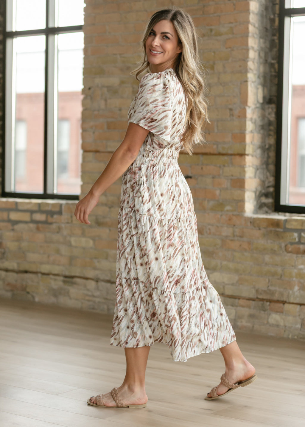 Inherit Co. Gina Pink Abstract Short Sleeve Midi Dress - FINAL SALE — alternative angle