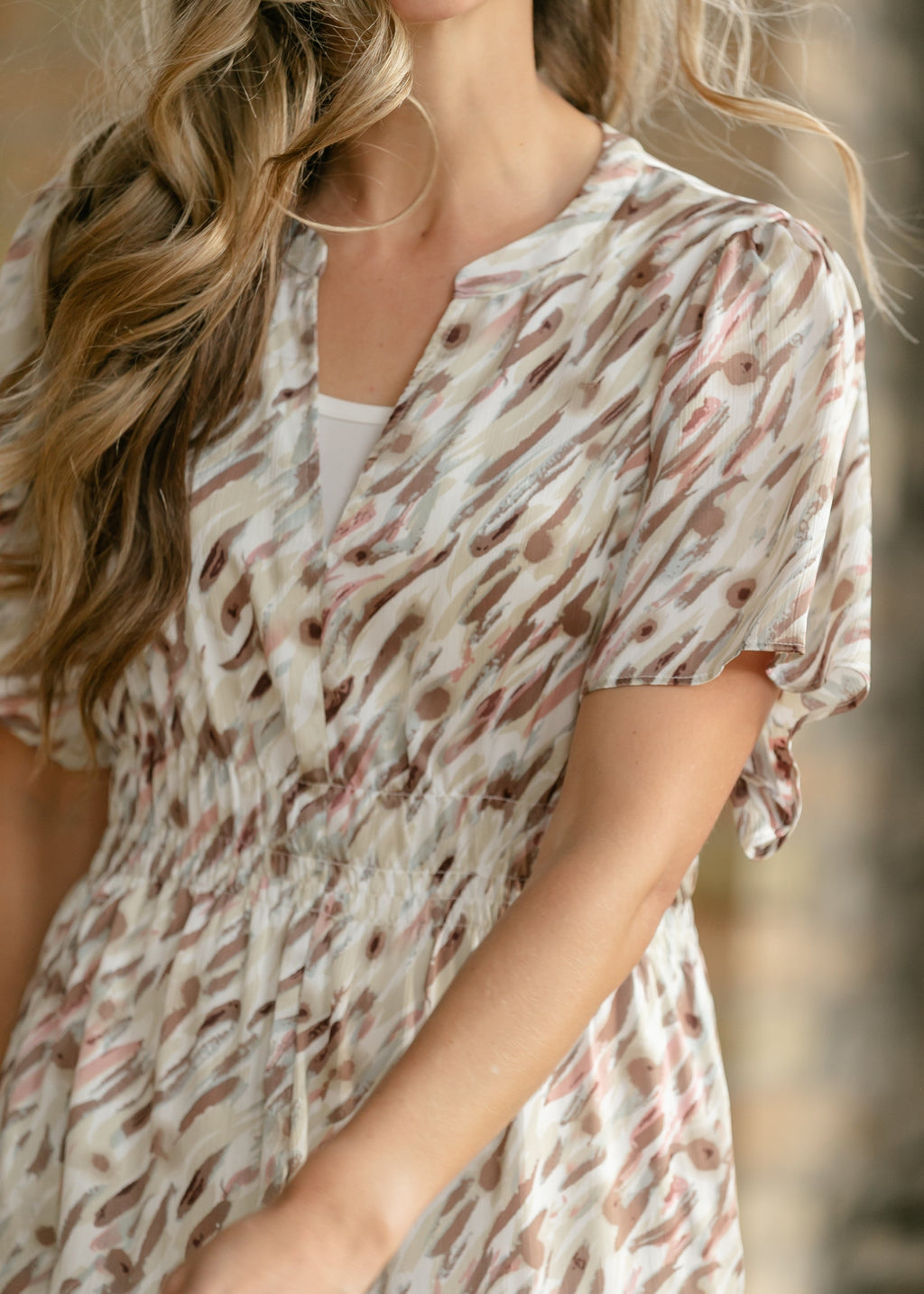 Inherit Co. Gina Pink Abstract Short Sleeve Midi Dress - FINAL SALE — comparison shot