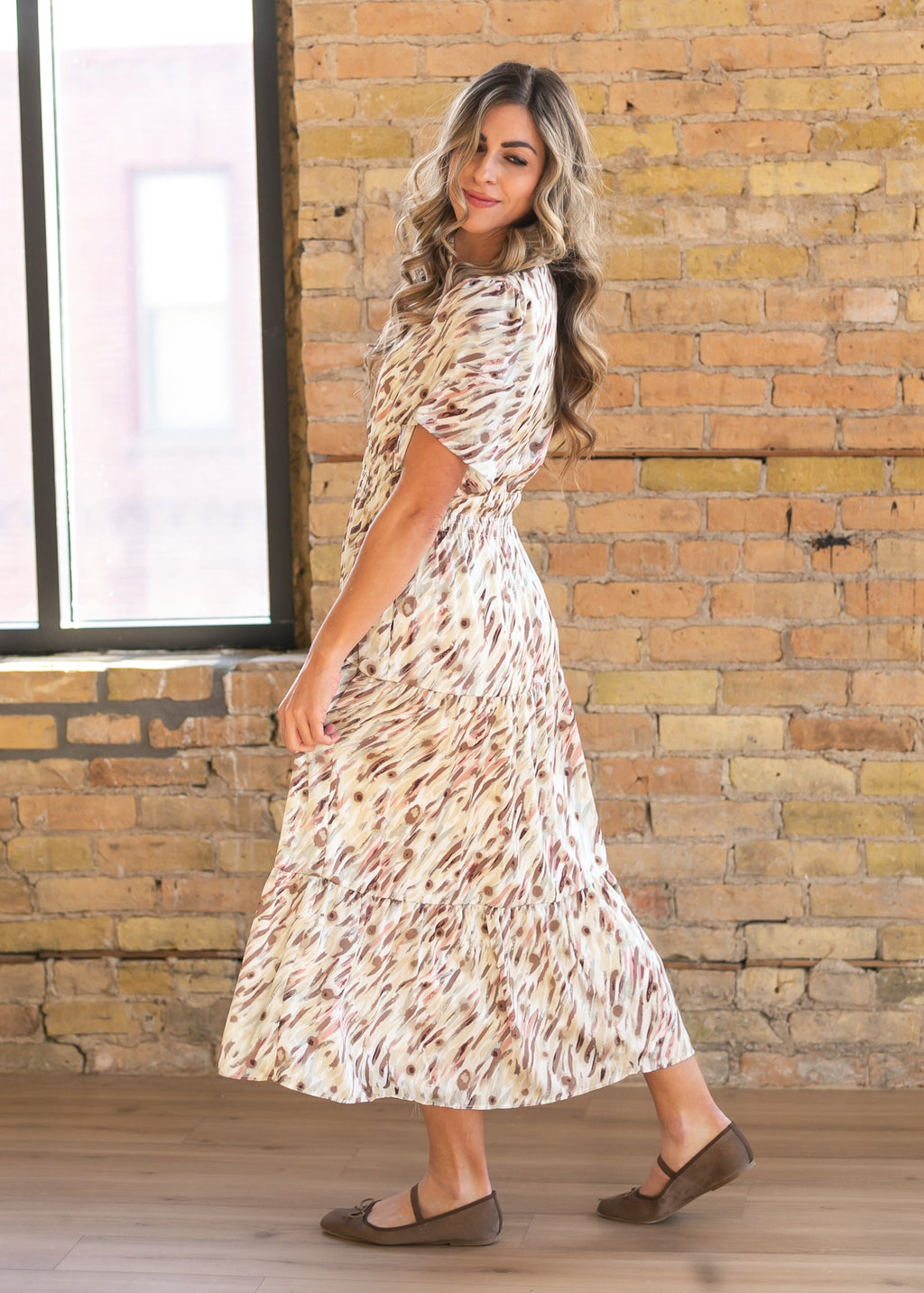 Inherit Co. Gina Pink Abstract Short Sleeve Midi Dress - FINAL SALE — flat-lay composition