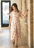 Inherit Co. Gina Pink Floral Short Sleeve Tiered Midi Dress — main product shot