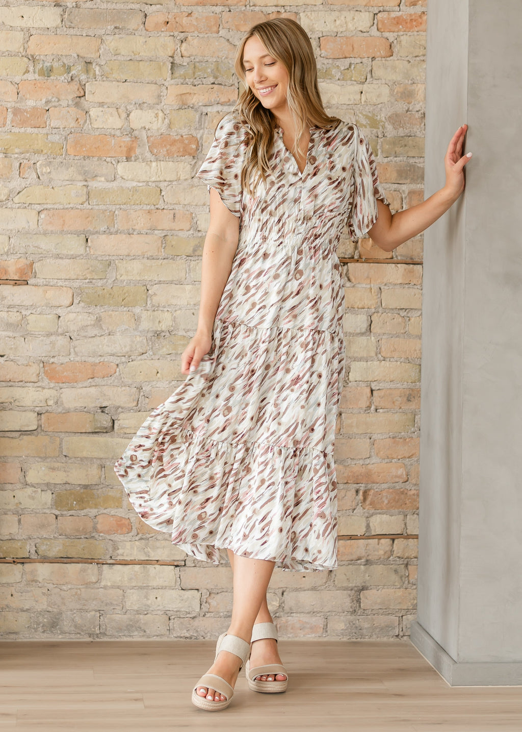 Inherit Co. Gina Pink Abstract Short Sleeve Midi Dress - FINAL SALE — main product shot