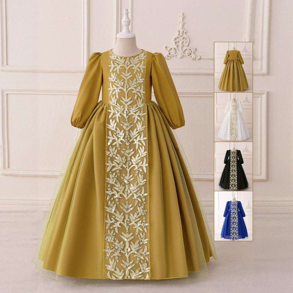 Girls Embroidered Princess Dress with Tulle Overlay(MKG022)