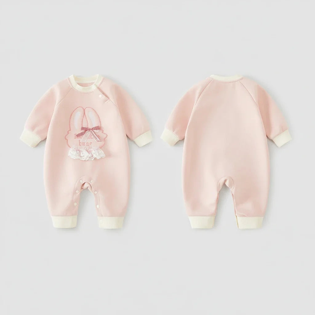 Girls' Long Sleeve Cotton Bunny Print Kimono Style Bodysuit Onesie