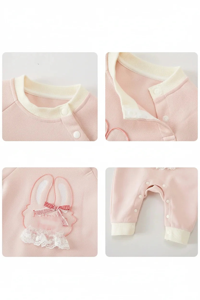 Girls' Long Sleeve Cotton Bunny Print Kimono Style Bodysuit Onesie