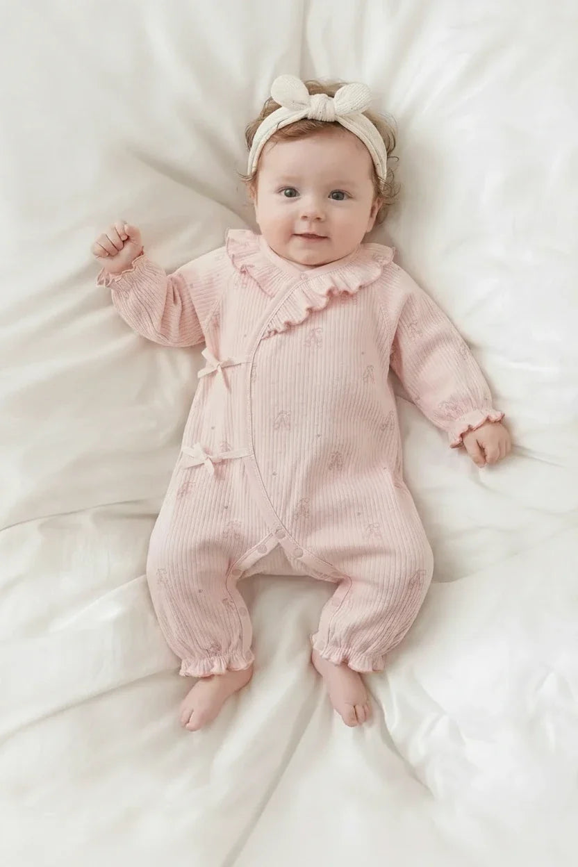 Girls' Long Sleeve Cotton Kimono Style Bodysuit Onesie
