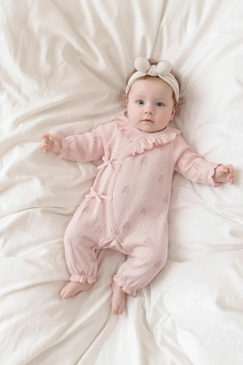 Girls' Long Sleeve Cotton Kimono Style Bodysuit Onesie