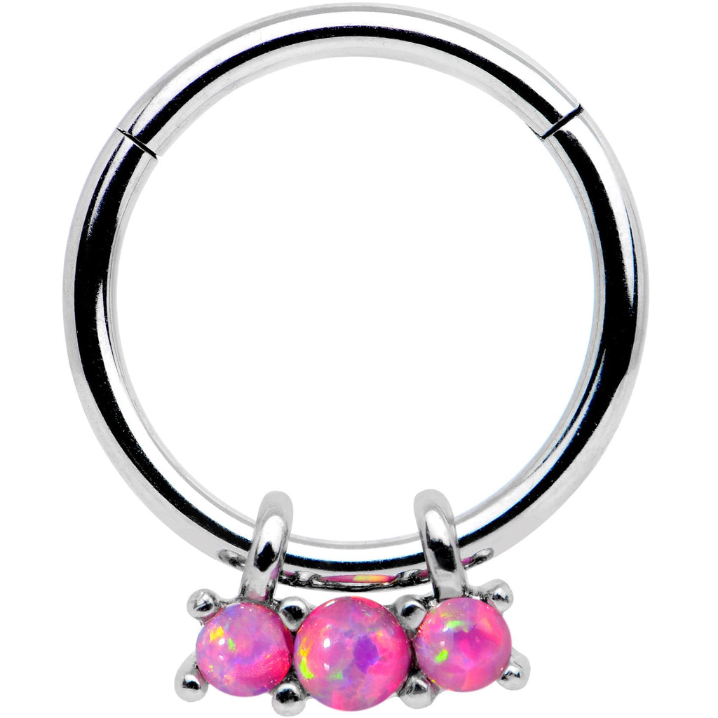 BodyCandy 16G 3/8 Pink Synthetic Opal Trio Hinged Segment Ring — main product shot