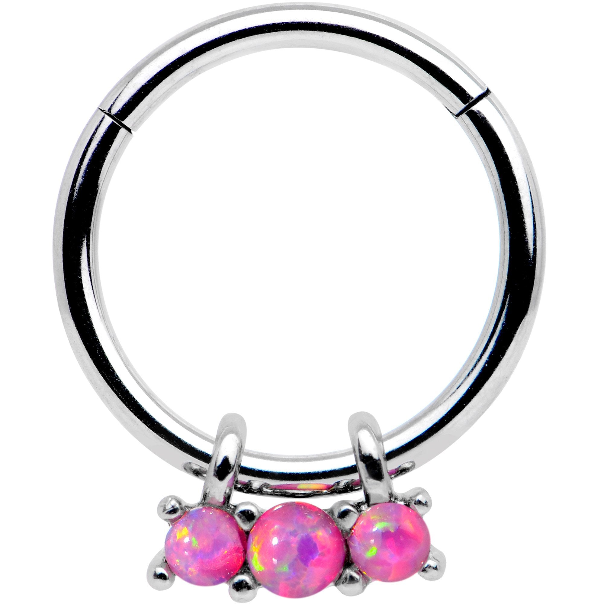 BodyCandy 16G 3/8 Pink Synthetic Opal Trio Hinged Segment Ring — main product shot