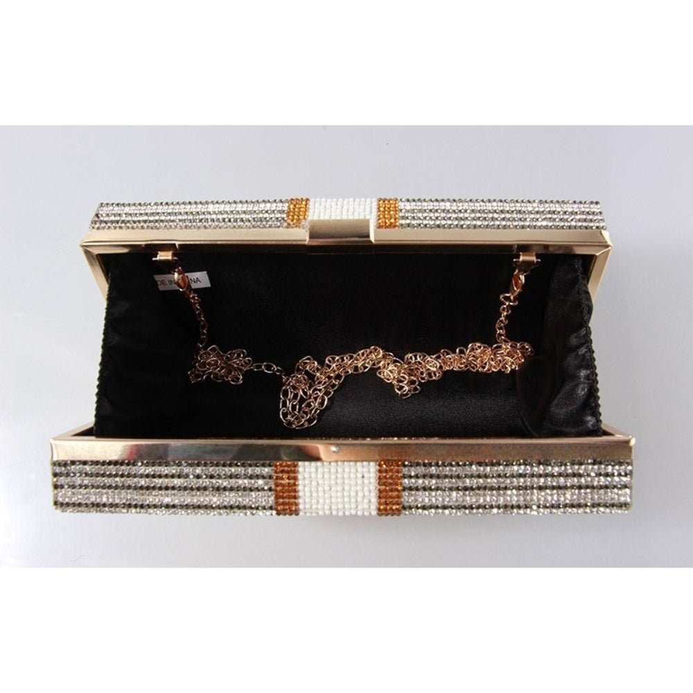 Mariam's Collection ‌Glamorous Fully Bedazzled Dollar Motif Evening Bag Party Clutch (MAC293) — flat-lay composition
