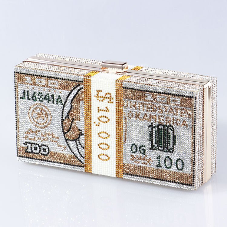 Mariam's Collection ‌Glamorous Fully Bedazzled Dollar Motif Evening Bag Party Clutch (MAC293) — fabric or material detail