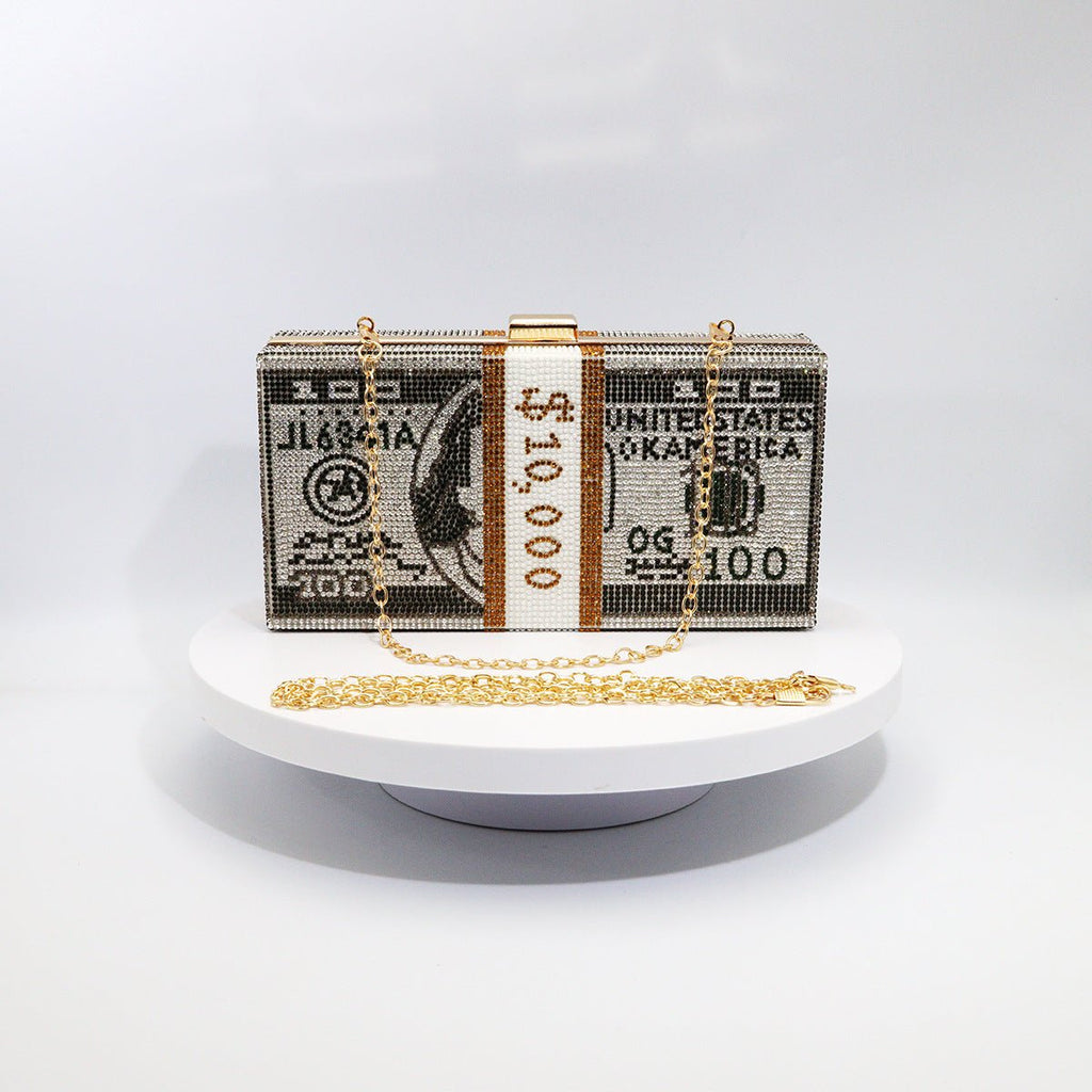 Mariam's Collection ‌Glamorous Fully Bedazzled Dollar Motif Evening Bag Party Clutch (MAC293) — construction detail