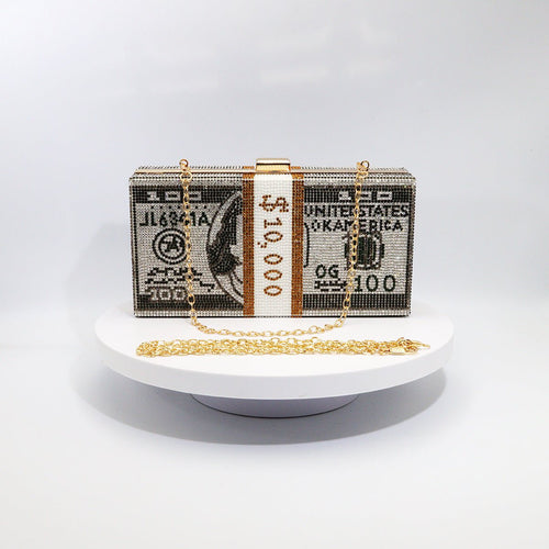 ‌Glamorous Fully Bedazzled Dollar Motif Evening Bag Party Clutch (MAC293)