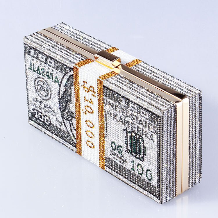 Mariam's Collection ‌Glamorous Fully Bedazzled Dollar Motif Evening Bag Party Clutch (MAC293) — detail shot 8