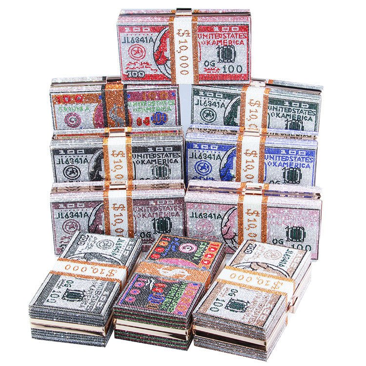 Mariam's Collection ‌Glamorous Fully Bedazzled Dollar Motif Evening Bag Party Clutch (MAC293) — main product shot